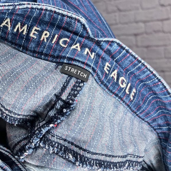 American Eagle 0 Regular Dark Wash Red White Striped Stretch Retro Mom Jeans‎ - Picture 4 of 6